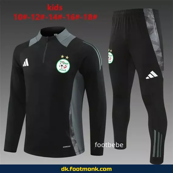 Algeriet børnefodboldtrøje 2024-2025 halvlynlås sort